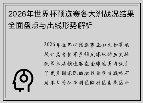 2026年世界杯预选赛各大洲战况结果全面盘点与出线形势解析 2026年世界杯预选赛各大洲战况结果全面盘点与出线形势解析